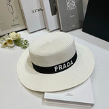 PRADA Hat Letter Embroidery logo Fisherman Hat Straw Hat Casual Sun Protection Face Covering UV Protection Outdoor Versatile Flat Top Bucket Hat