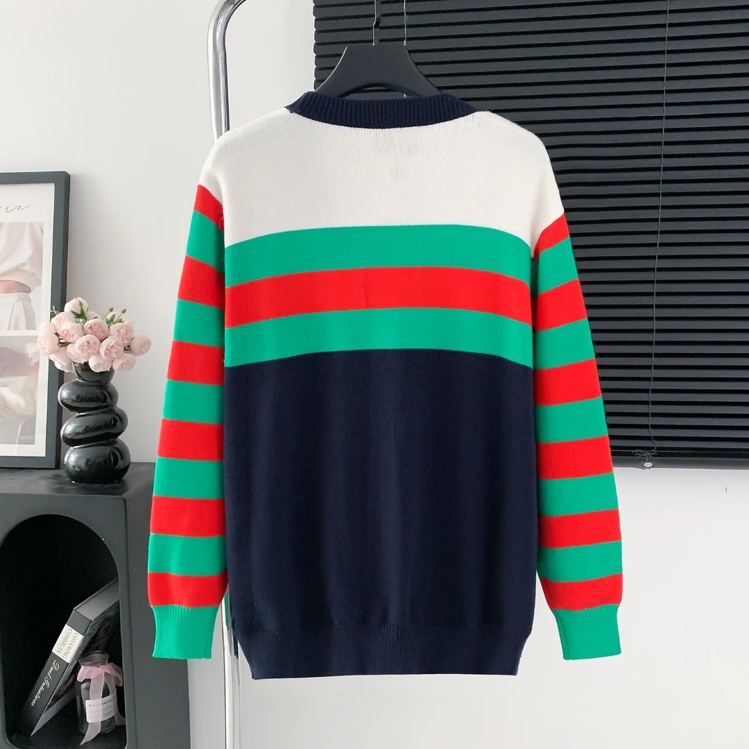 Gucci Sweater Stripes V Cardigan Sweater25ss Spring New Men's and Women's Same Style Long Sleeve Soft Lazy Style Jacket OS Loose Fit Versatile Casual