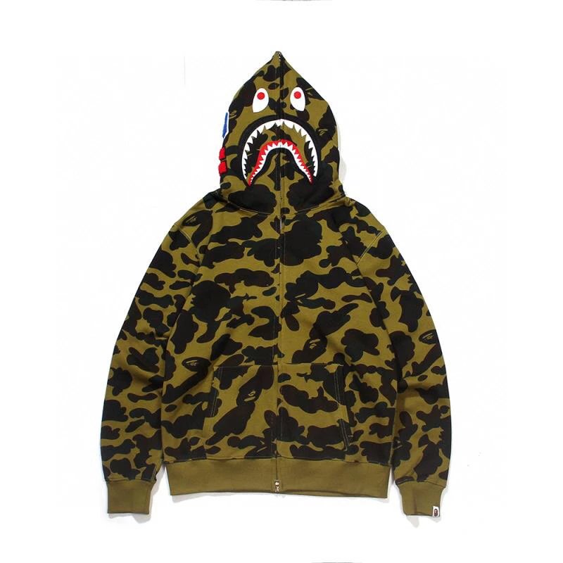 Bape Hoodie Top Version Double Hood Sweater Shark Camouflage Men and Women Same Style Fashion Brand Hooded Cardigan Hip Hop Jacket