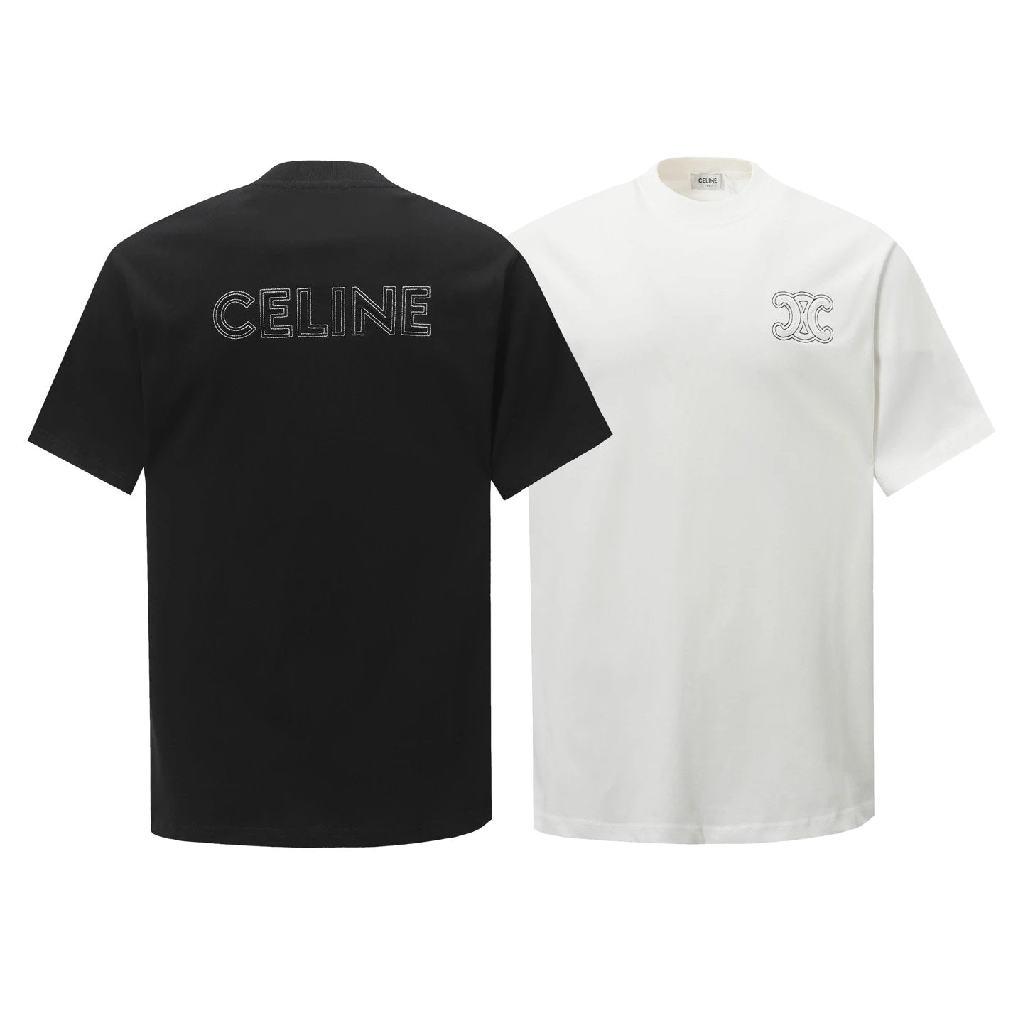 Celine T-shirt Front and Back Letter Patch Embroidery logo round Neck Short Sleeve25ss New Pure Cotton Unisex Style T Casual T-Shirt Base Layer Shirt OS Loose Fit Half Sleeve Top Plus Size
