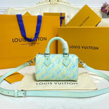 Louis Vuitton LV Women's Bag Top version 【Super Original Factory】M81456Black M81457Brown 100% Leather Embossed Silk Screen NANOSPEED Mini Handbag mini Boston Pillow Bag Detachable Shoulder Strap Messenger Handbag Women's Bag