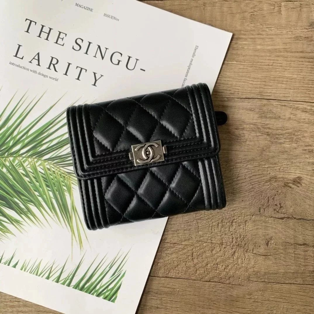 Chanel Wallet Top version 【Original Leather】Women's Wallet Short Trifold Small Wallet2.55Series Cowhide Caviar Sheepskin Leather Wallet