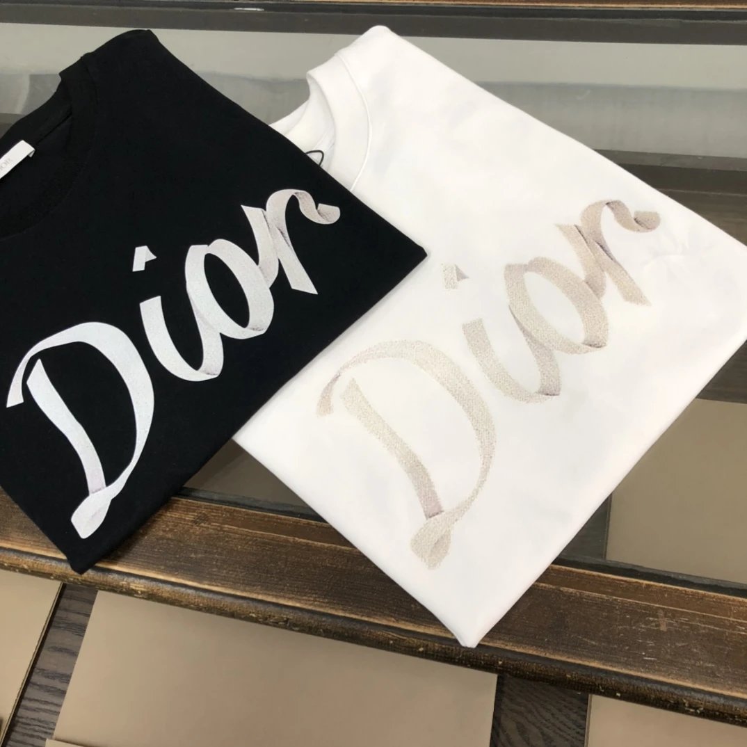 Dior T-shirt Front and Back Letter and Number Print logo round Neck Short Sleeve25ss New pure cotton T Unisex T-Shirt OS Drop Shoulder Loose Fit Base Shirt Top T-Shirt Short Sleeve