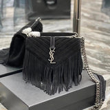 YSL Women's Bag Top version 【Original Leather】2022Autumn and Winter New Tassel Messenger Bag Women's Bag Frosted Cowhide Flip Chain Bag Tassel Bag Women's Bag392736