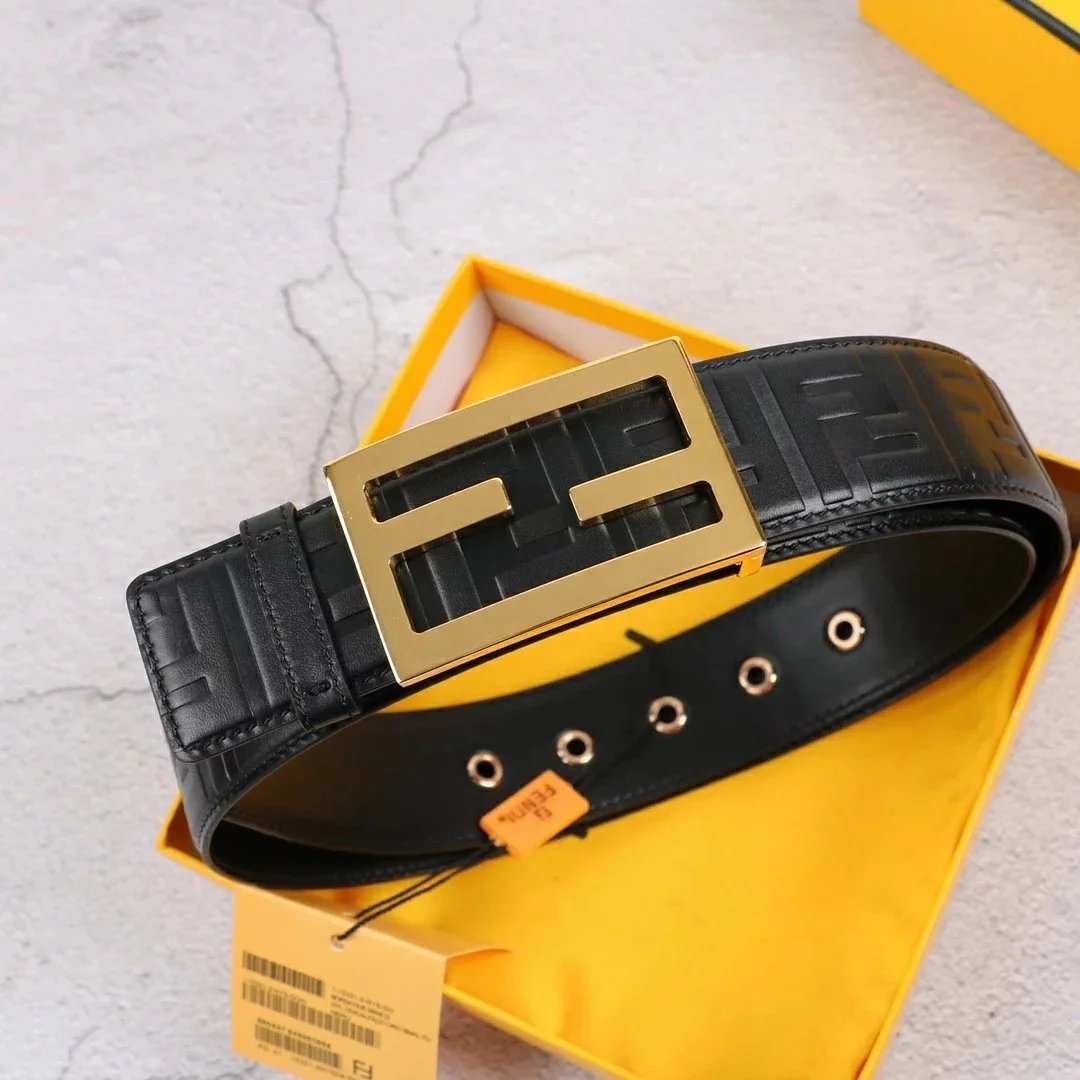 FENDI Belt Top version In Stock High Quality Genuine Leather Men's Belt Men's and Women's Business Casual All-Match Belt