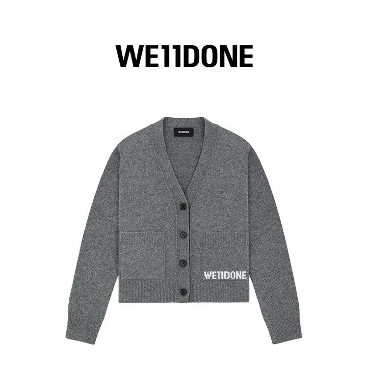 We11done Jackets Top Version Wool Knit Cardigan Jacquard Letters LOGO Pocket Sweater Coat