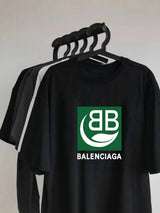 Balenciaga T-shirt Classic Green Double Chest B Letter Printing logo round Neck Short Sleeve25ss New Pure Cotton Unisex Style T T-shirt OS Loose Fit Base Shirt Top Half Sleeve T-Shirt