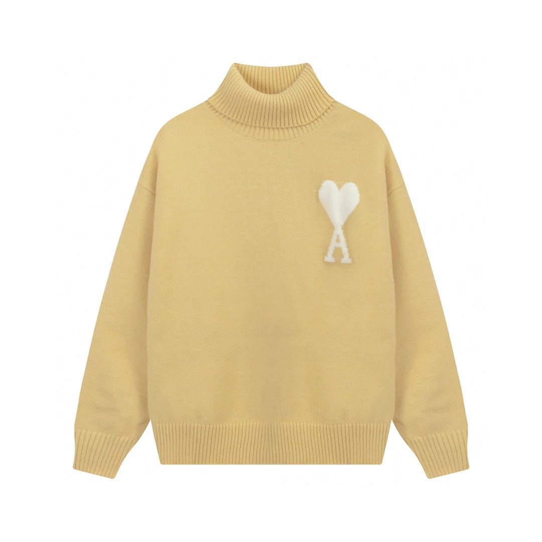 Ami Sweater Top Version23Autumn and Winter New Loose Alpaca Wool Blended Soft and Glutinous Turtleneck Love Clouds Sweater