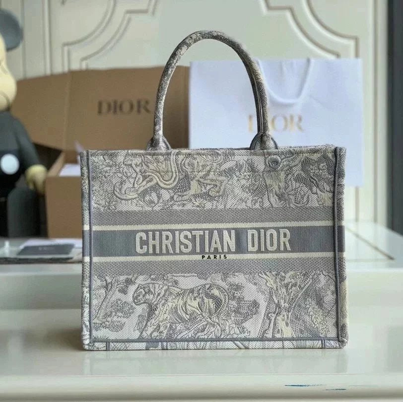 Dior Women's Bag Top version Same Style as Stars2023New Product BookTotemini Tote Bag Houndstooth Mini Small Sized Large Canvas Embroidered Shopping Bag Handbag Shoulder Bag Women's Bag