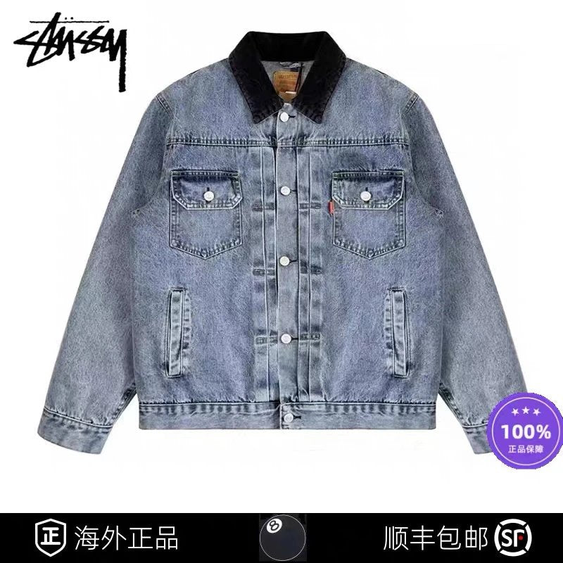 Stussy Jackets Top Version Co-Branded Double S Embossed Black Eight Jacket Long Sleeve Men and Women Fall Winter Coat