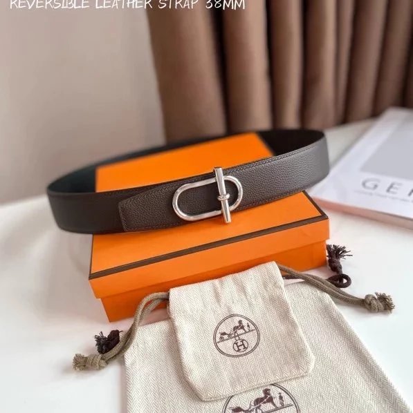 Hermes Belt Top version 【Products in stock new】Belt Men's Leather Belt Double-Sided Available Smooth Buckle Business Casual Belt38MM