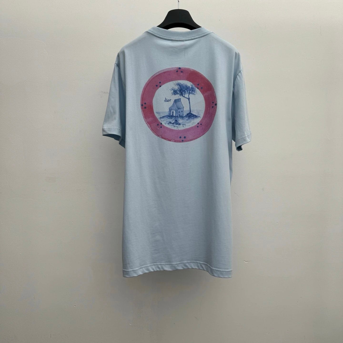 Dior T-shirt Back Pink Circle Print logo round Neck Short Sleeve25ss New Pure Cotton Unisex Style T T-shirt OS Loose Fit Base Shirt Top Half Sleeve T-Shirt