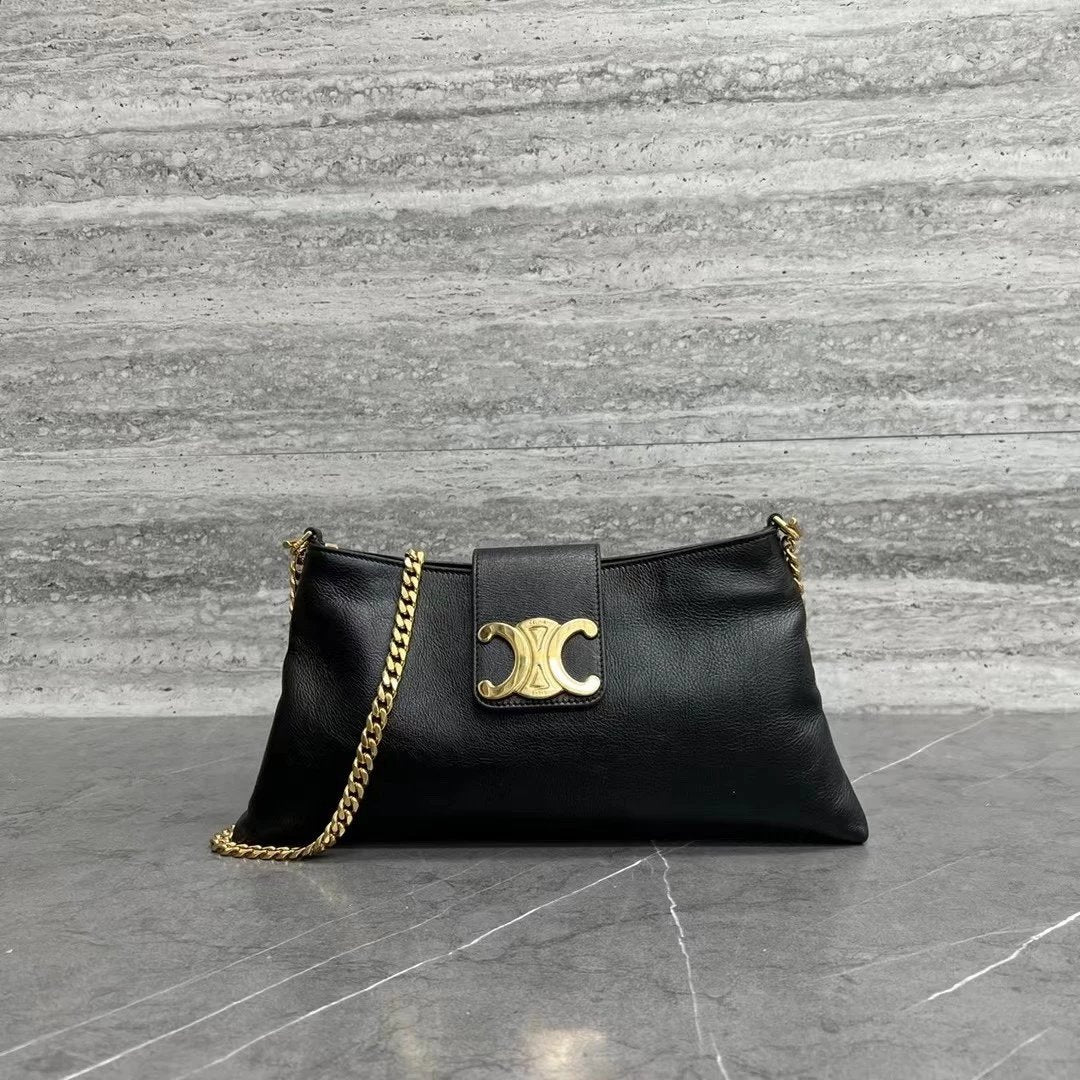 Celine women's bag Top version 【Original Leather】2023New TRIOMPHE Arc De Triomphe Underarm Bag Trapezoidal Handbag Calf Women's Leather Bags Large logo Flip Dinner Bag Clutch New Women's Bag113673