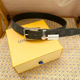 Louis Vuitton LV Belt Top version The Most New Belt3.5cm Men's Belt Metal Buckle Men's Leather Belt with Classic Checkerboard Plaid Belt