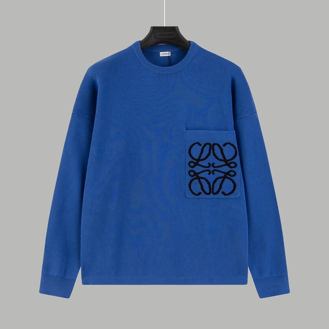 LOEWE Sweater Pocket Jacquard Logo Round Neck Pullover Knit Sweater Casual Loose Versatile Thickened Warm Inner Layer Top os Unisex Style24ss Autumn and Winter New Products