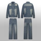 Louis Vuitton LV Jackets Set Bamboo Cotton Denim Heavy Craft Washed Artificial Weaving Denim Jacket Fashion Simple Heavy Casual Short Denim Unisex Washed Vintage Turn-down Collar Jacket