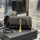 YSL Women's Bag Top version 【New Shelves】New Raffia Woven Bag kate Tassel Bag Underarm Bag Crossbody Shoulder Bag Clutch Latest Woven Bag604276