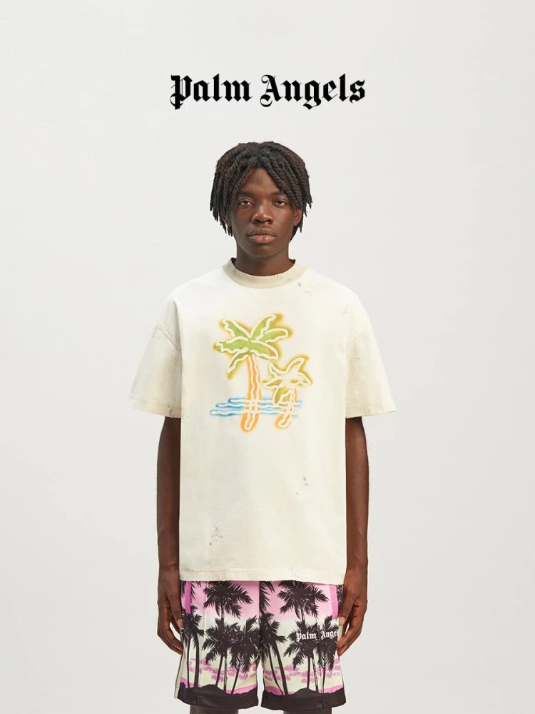 Palm Angels T-shirt Top Version Summer New Coconut Pattern Painted plus Size Men and Women Couple Short Sleeve T T-shirt