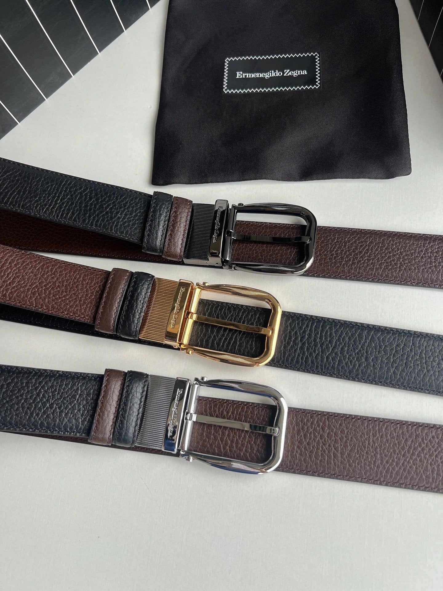 Zegna Belt Top version New Products in Stock Recommend Pure Original Order3.5Men's Leather Belt Genuine Leather Italian Imported Cowhide Double-Sided First Layer Leather Original Leather Men's Belt Pin Buckle Smooth Buckle Rotatable Buckle Double-Sided Av