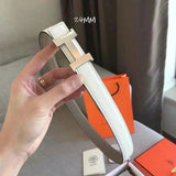 Hermes Belt Top version High Quality Women's Belt First Layer Calfskin Double-Sided Letters h Buckle Casual All-Match Belt2.4cm