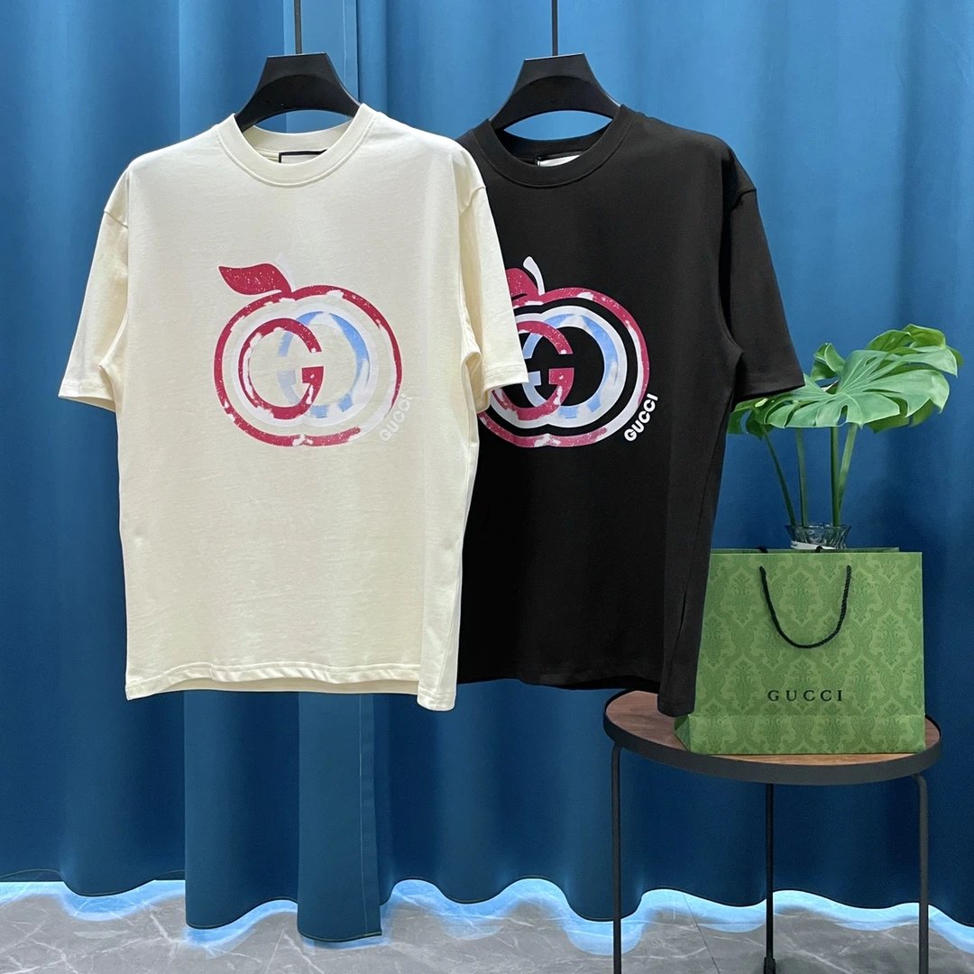 Gucci T-shirt Printing logo Round Neck Short Sleeve Top25ss New Pure Cotton Unisex Style T T-shirt OS Loose Fit Base Shirt Casual Top Short Sleeve T-Shirt