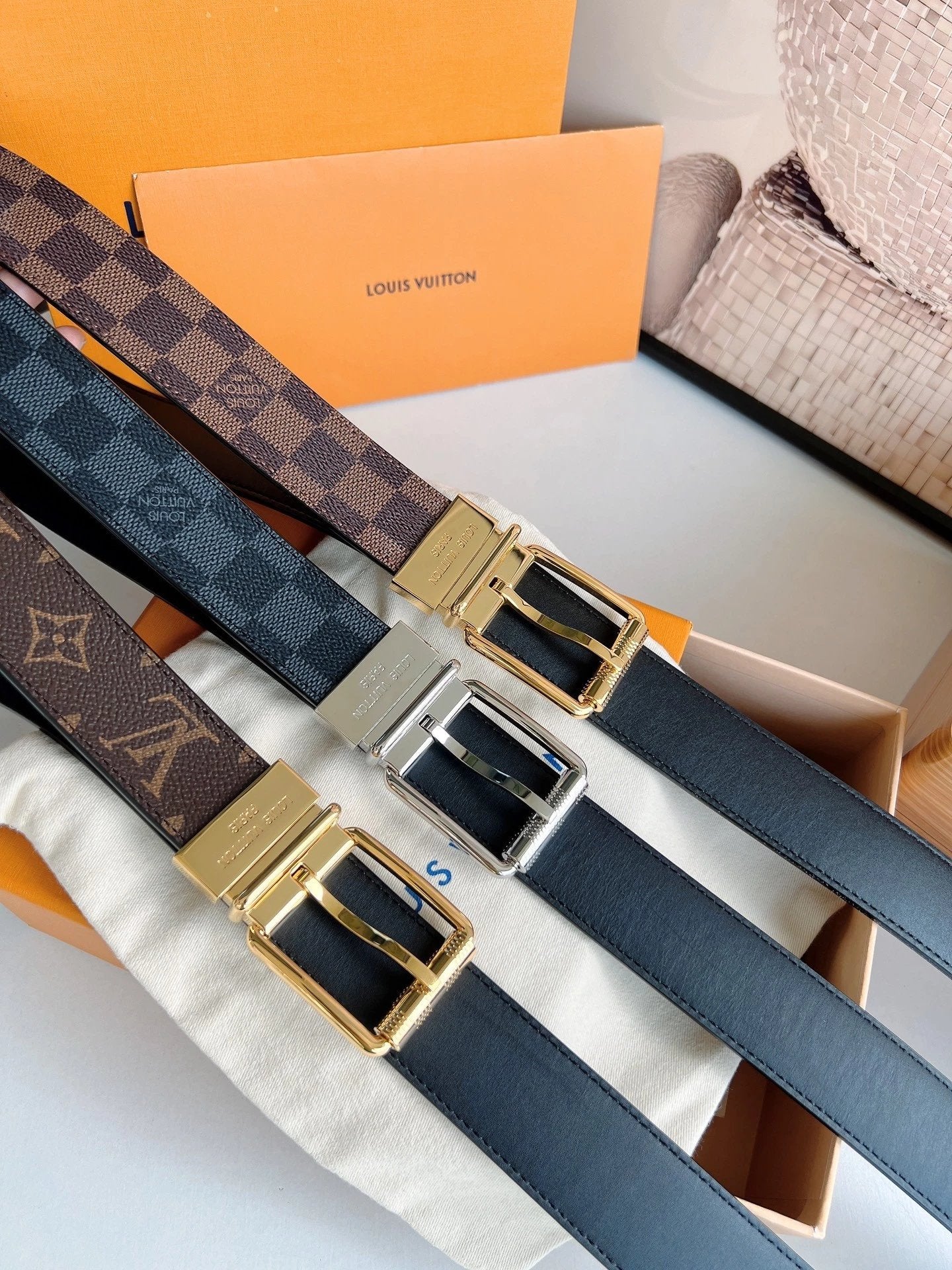 Louis Vuitton LV Belt Top version 【Counter Quality】The Most New Belt3.5cm Men's Belt Pin Buckle Men's Leather Belt with Classic Presbyopic Checkered Belt with Genuine Goods Packaging No Problem in and out of the Counter Versatile Casual Fashion Formal Wea