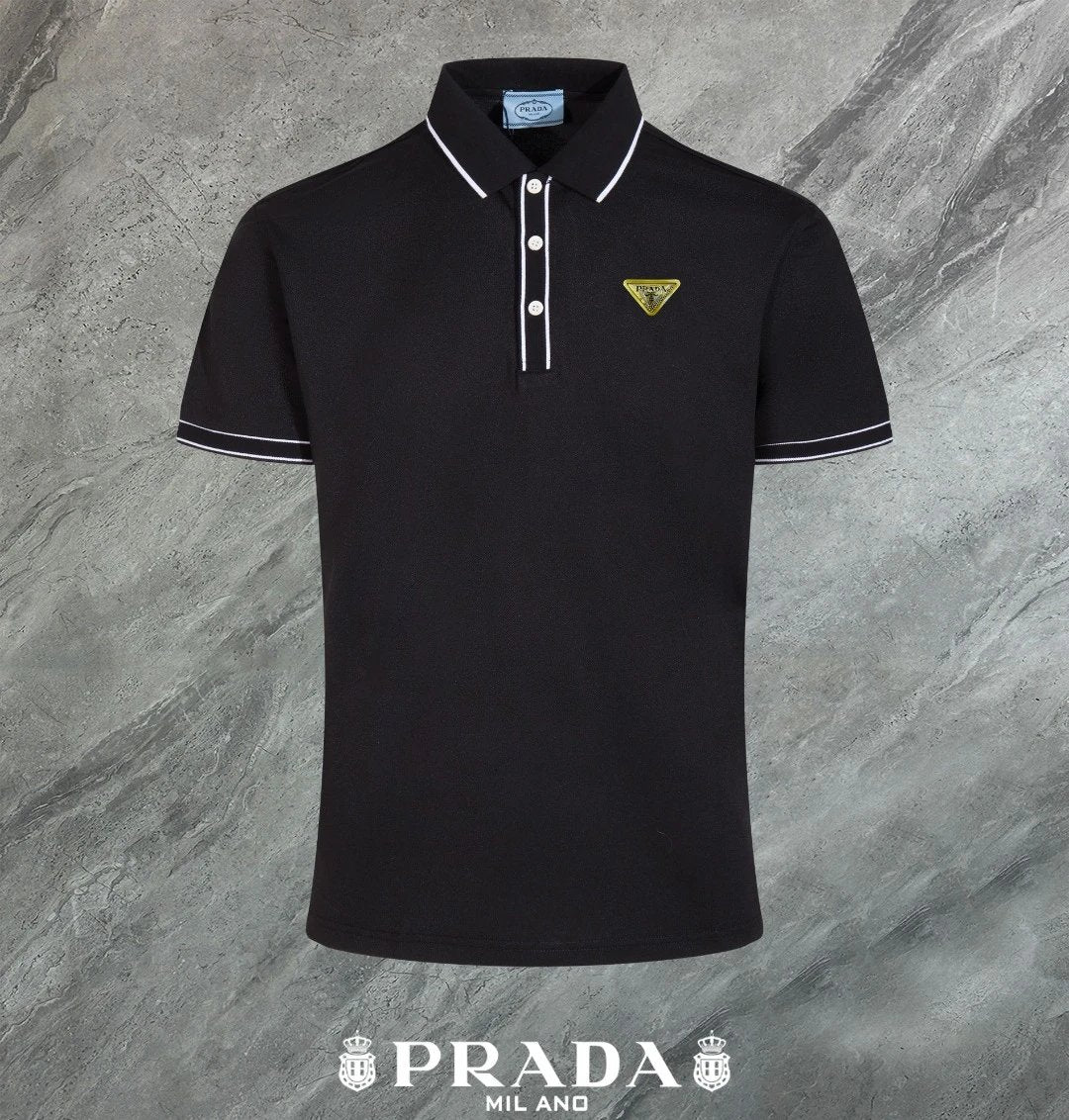 PRADA T-shirt Yellow Triangle Badge on the Chest logo Patch POLO Shirt Lapel Short Sleeve25ss New Unisex Summer Short Sleeve OS Loose T Business Half Sleeve Shirt Plus Size T-Shirt