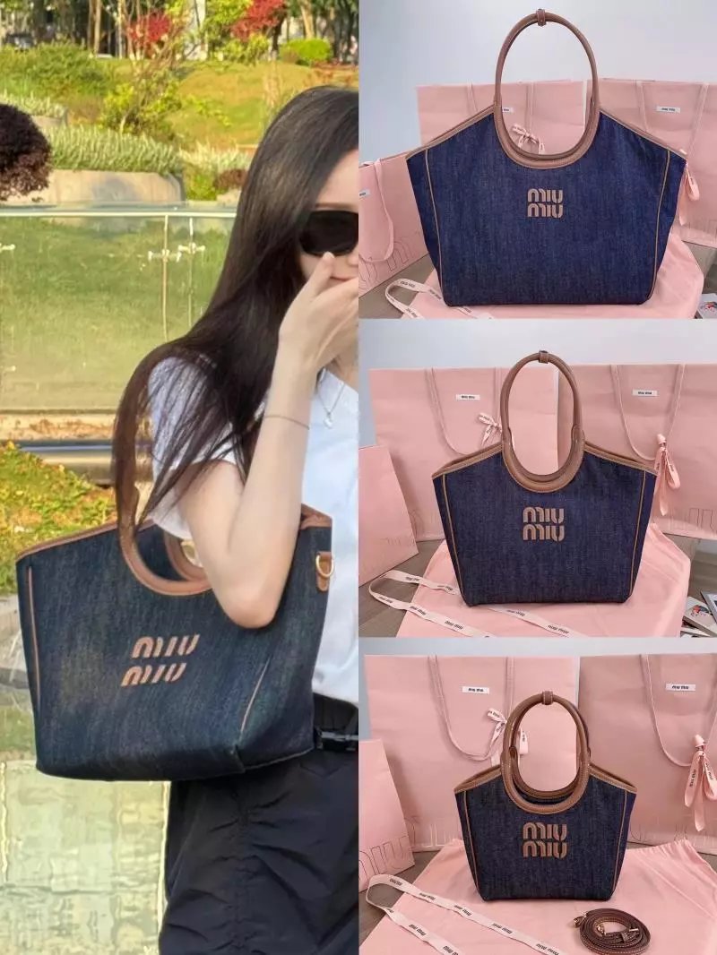 Miu Miu Bag Top version 【】New Isidan Limited Tote Bag Denim Shoulder Bag Underarm Bag Handbag Women's Bag5BG276