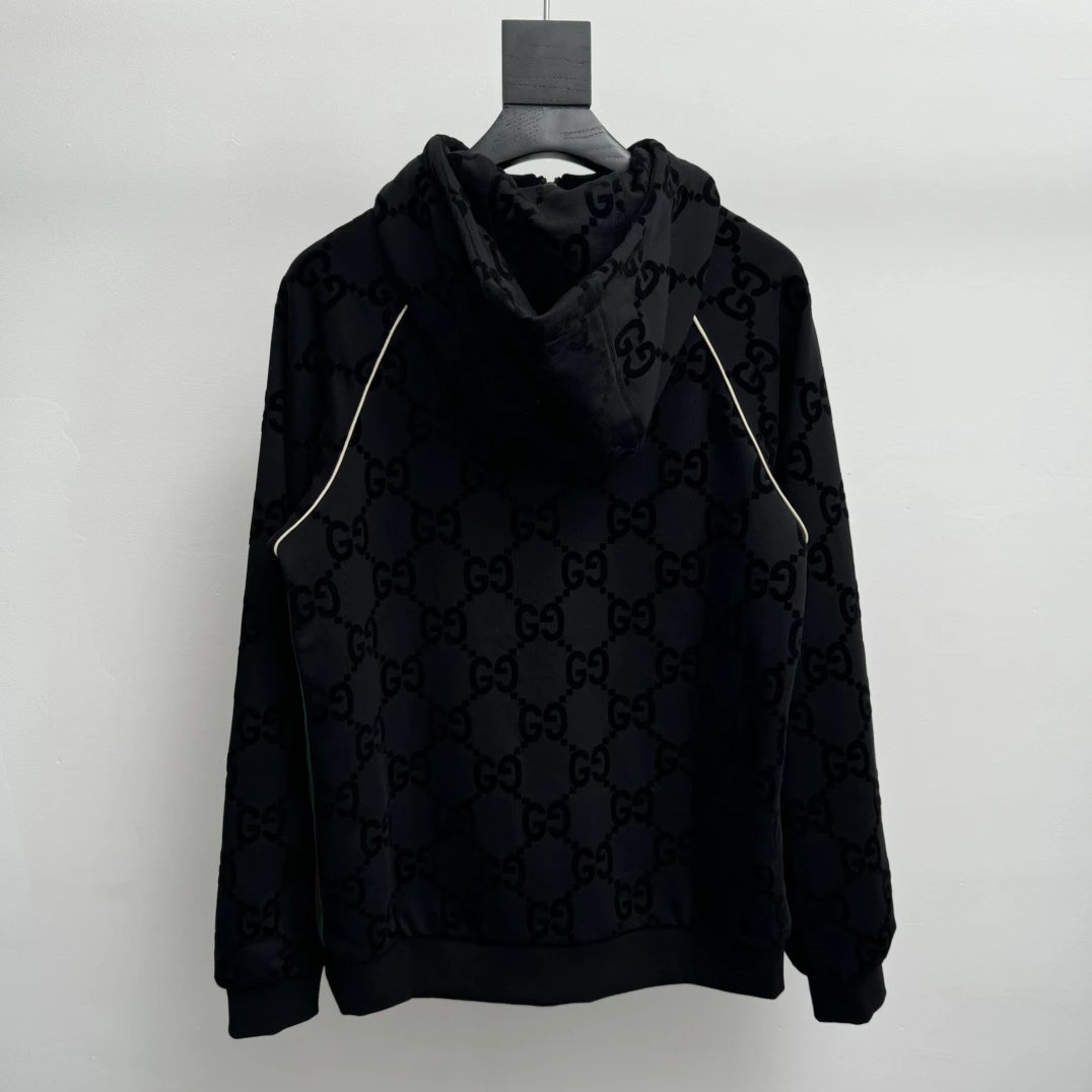 Gucci Jackets With Matching Pants Decorated with Woven Belt and Flocking Double G Pattern Zipper Jacket Casual Loose Hooded Cardigan Tracksuit Set Unisex24ss Autumn and Winter New Products