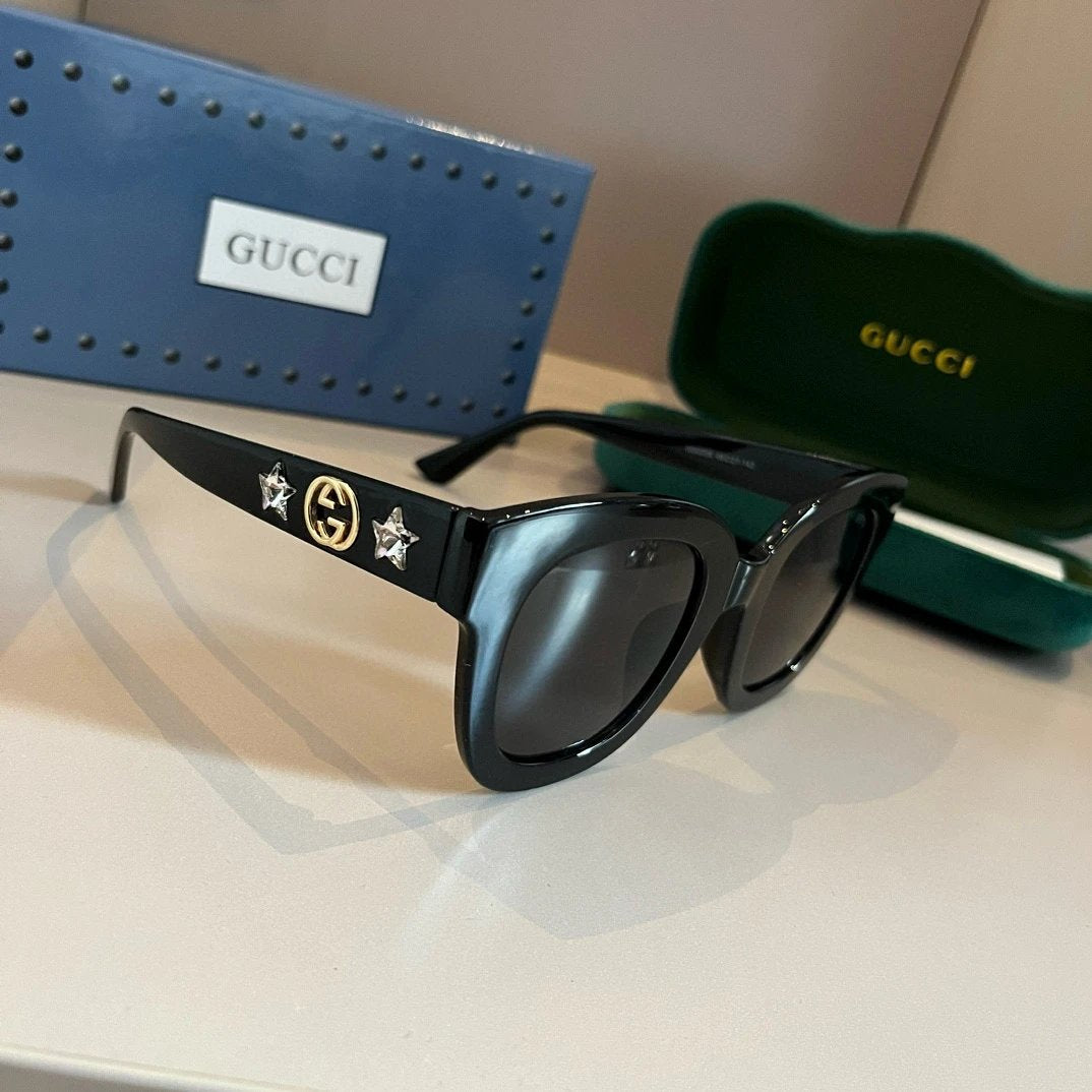 Gucci Sunglasses Five-Pointed Star Embellished Temple Sunglasses Slimming Non-Prescription Driving Beach Fishing Unisex Couple Style UV Protection25ss New Sports Casual Versatile