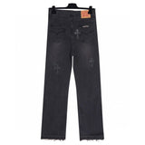 Chrome Hearts Jeans Splicing Leather logo25ss Spring Summer New Straight Loose Jeans Unisex Slim Fit Long Pants