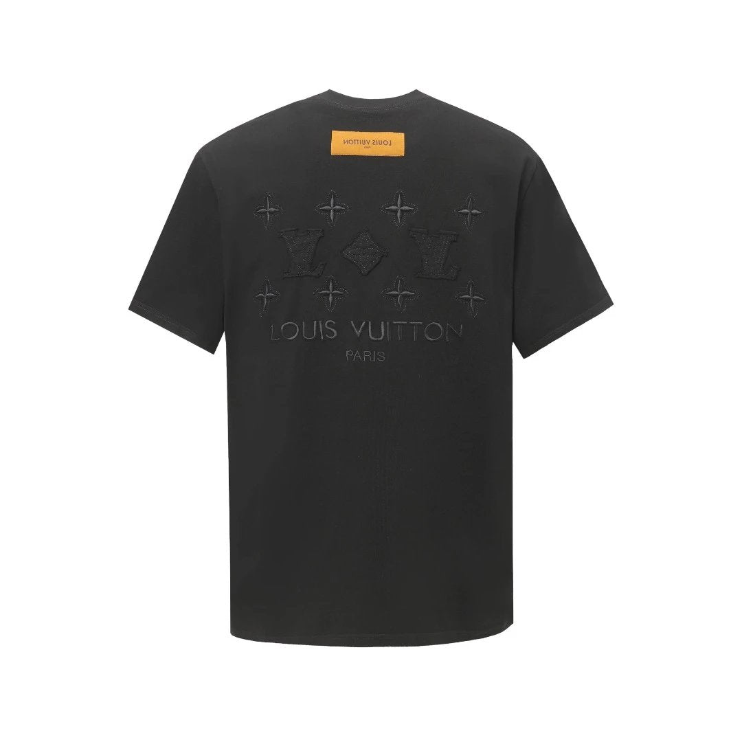 Louis Vuitton LV T-shirt Back Patchwork Trim Edging Rice Grain Embroidery logo round Neck Short Sleeve25ss New Pure Cotton Unisex Style T T-shirt OS Loose Fit Base Shirt Half Sleeve T-Shirt Top Half Sleeve
