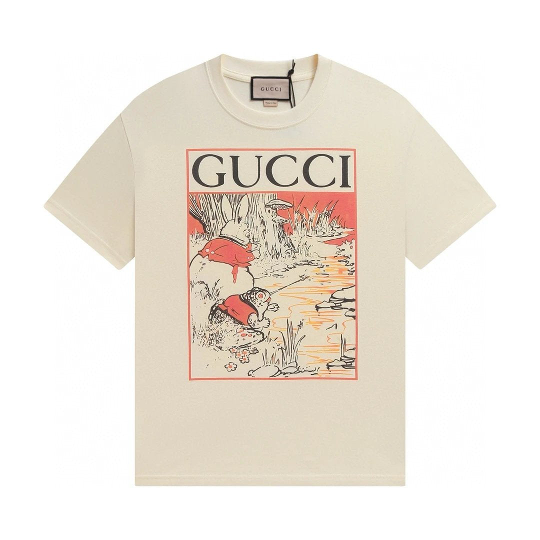Gucci T-shirt Chest Rabbit and Frog Print logo round Neck Short Sleeve25ss New Pure Cotton Unisex Style T T-shirt OS Loose Fit Base Shirt Half Sleeve T-Shirt Top Half Sleeve