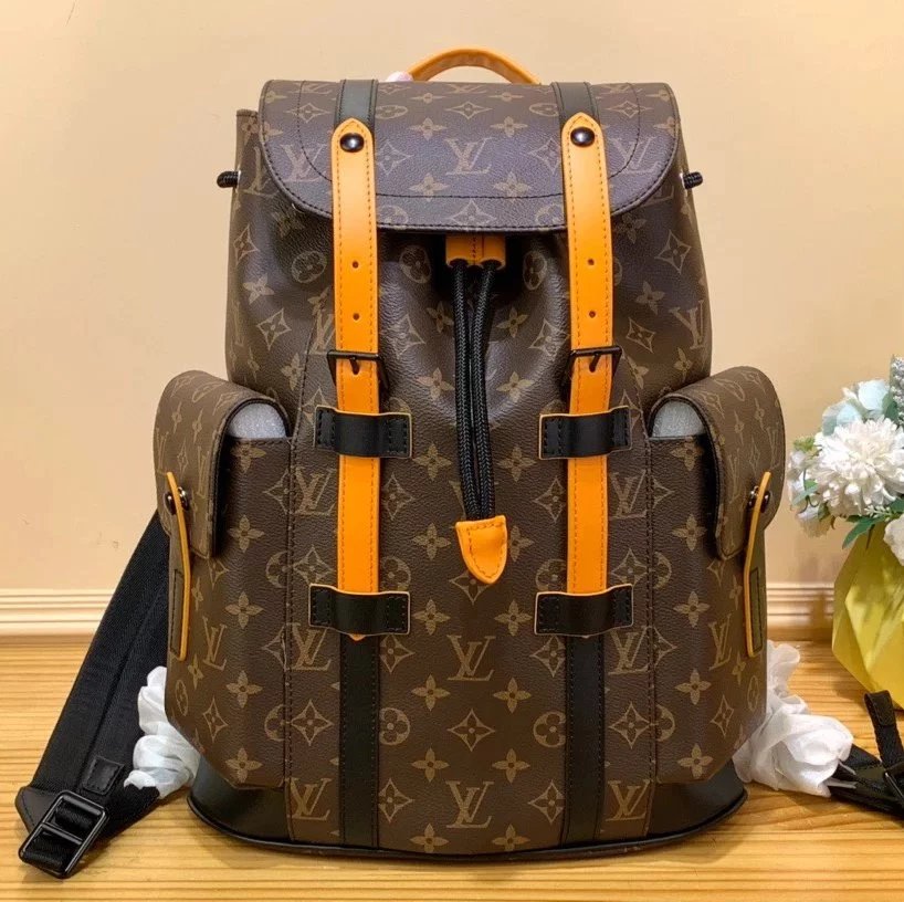Louis Vuitton LV Backpack Top version M46699New Sunset Orange Yellow Leather Christopher Backpack Men Women Small Size Backpack Travel Business Backpack Can Hold Laptop