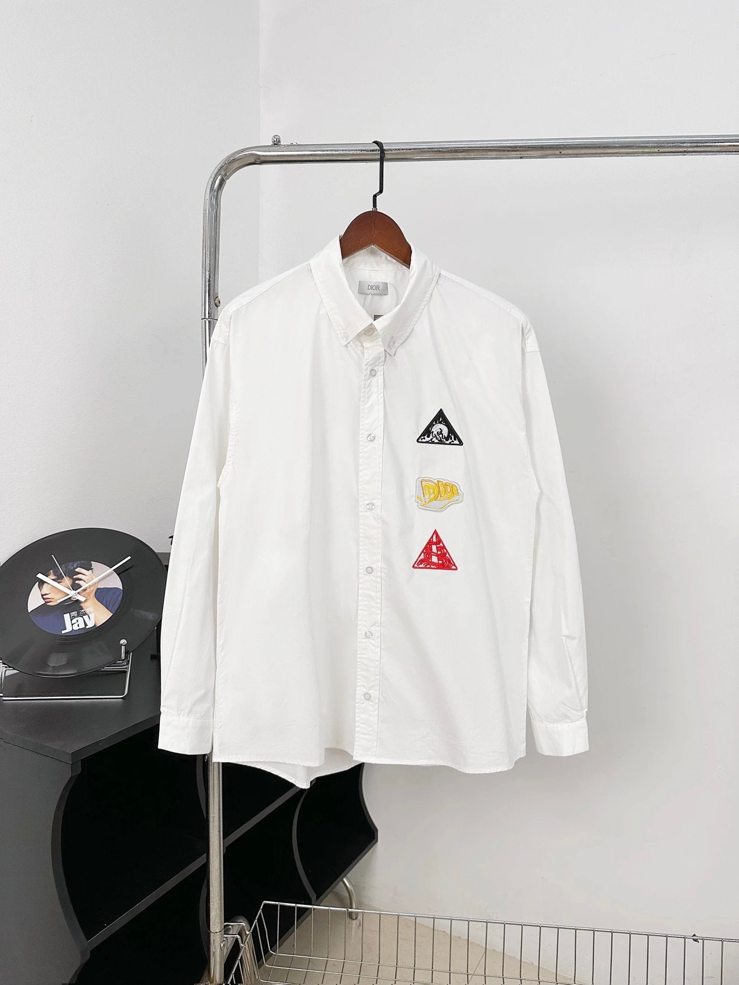 Dior Shirt Embroidered Patch Long Sleeve Shirt Global Starry Sky Embroidered Shirt Casual Loose All-Matching Cardigan Inner Wear Men and Women Same Style os Version24ss Autumn and Winter New Products
