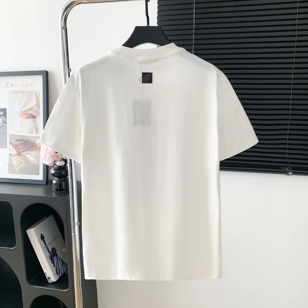 Louis Vuitton LV T-shirt Letter Earth Pattern Print on Chest logo round Neck Short Sleeve25ss New Pure Cotton Unisex Style T T-shirt OS Loose Fit Base Shirt Half Sleeve T-Shirt Top Half Sleeve