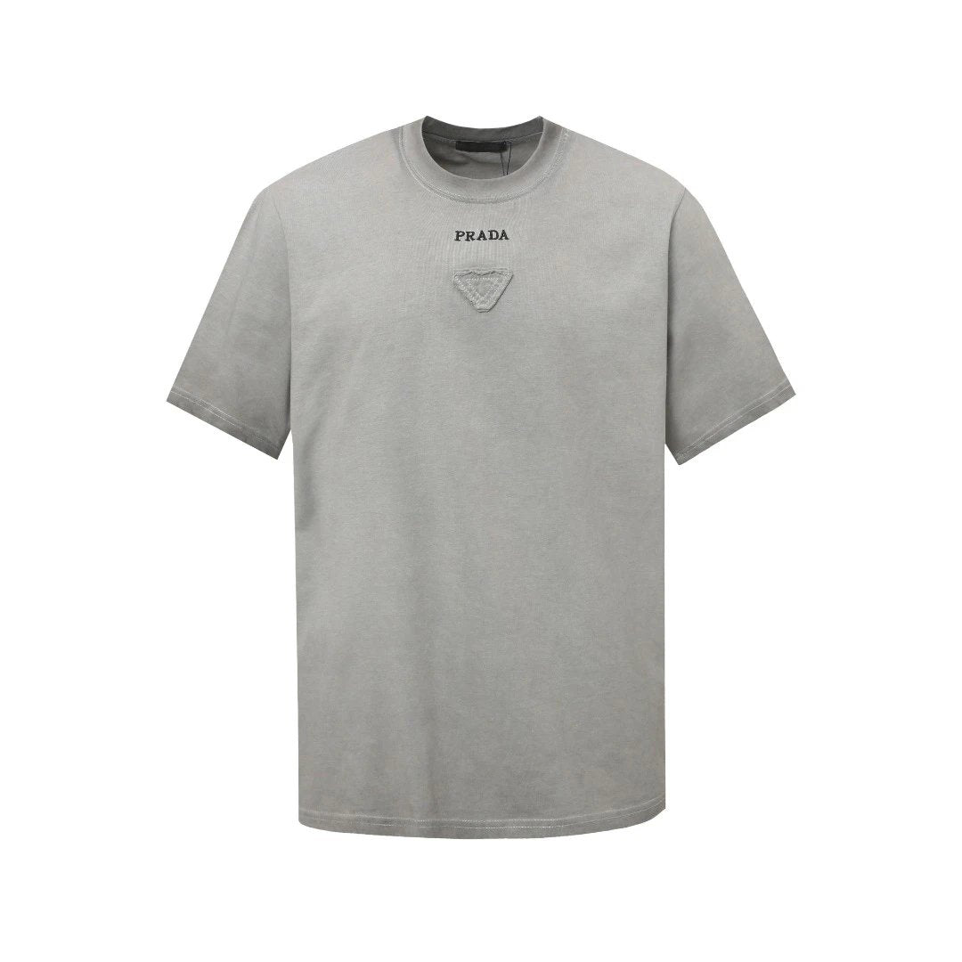 PRADA T-shirt Embroidered Triangle Logo on the Chest logo round Neck Short Sleeve25ss New Pure Cotton Unisex Style T T-shirt OS Loose Fit Base Shirt Top Half Sleeve T-Shirt