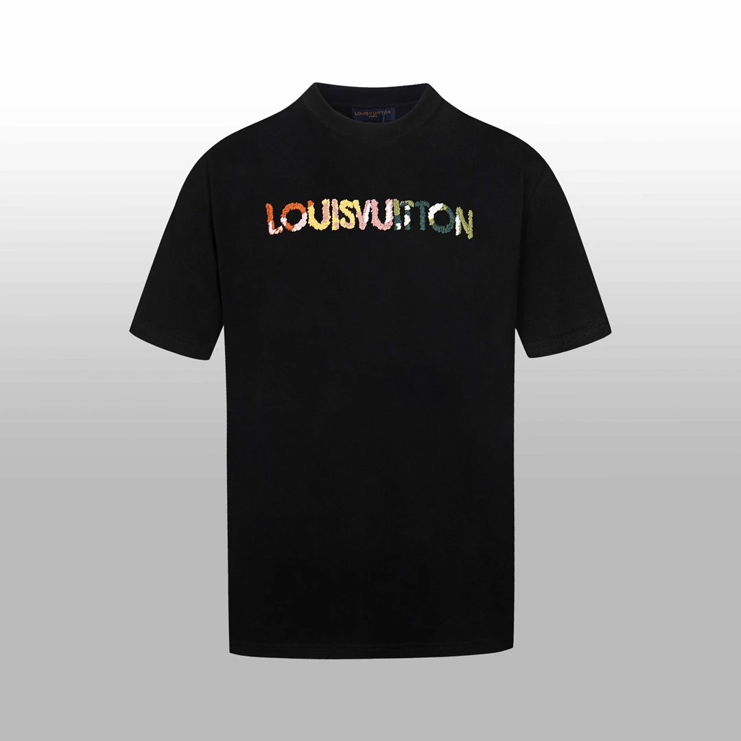Louis Vuitton LV T-shirt Colorful Letter Embroidery on the Chest logo round Neck Short Sleeve25ss New pure cotton T Unisex T-Shirt OS Drop Shoulder Loose Fit Base Shirt Top T-Shirt Short Sleeve