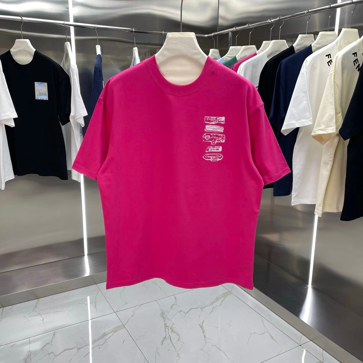 Dior T-shirt Chest Letter Print logo round Neck Short Sleeve25ss New Pure Cotton Unisex Style T T-shirt OS Loose Fit Base Shirt Half Sleeve T-Shirt Top Half Sleeve