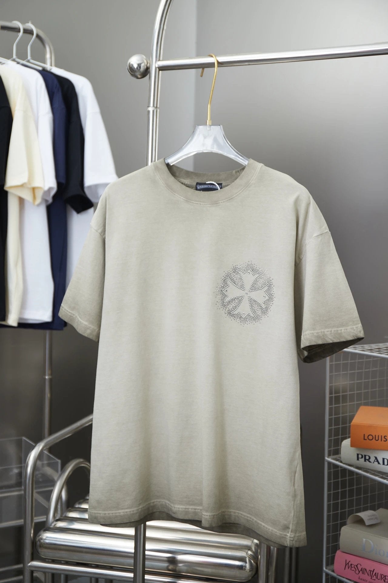 Chrome Hearts T-shirt Early Spring New Style Horseshoe Rhinestone Short Sleeve Round Neck Short Sleeve25ss New Pure Cotton Unisex Style T T-shirt OS Loose Fit Base Shirt Short Sleeve Top T-Shirt