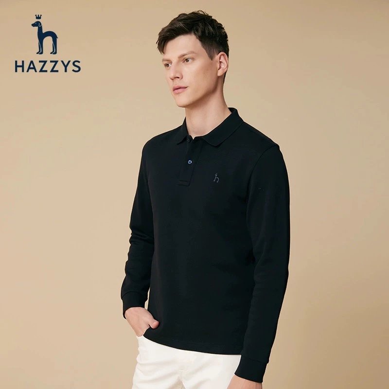 Hazzys Hoodie Top Version Autumn Flagship Men's Lapel Long Sleeve T T Shirt Casual Loose polo Men's Shirt