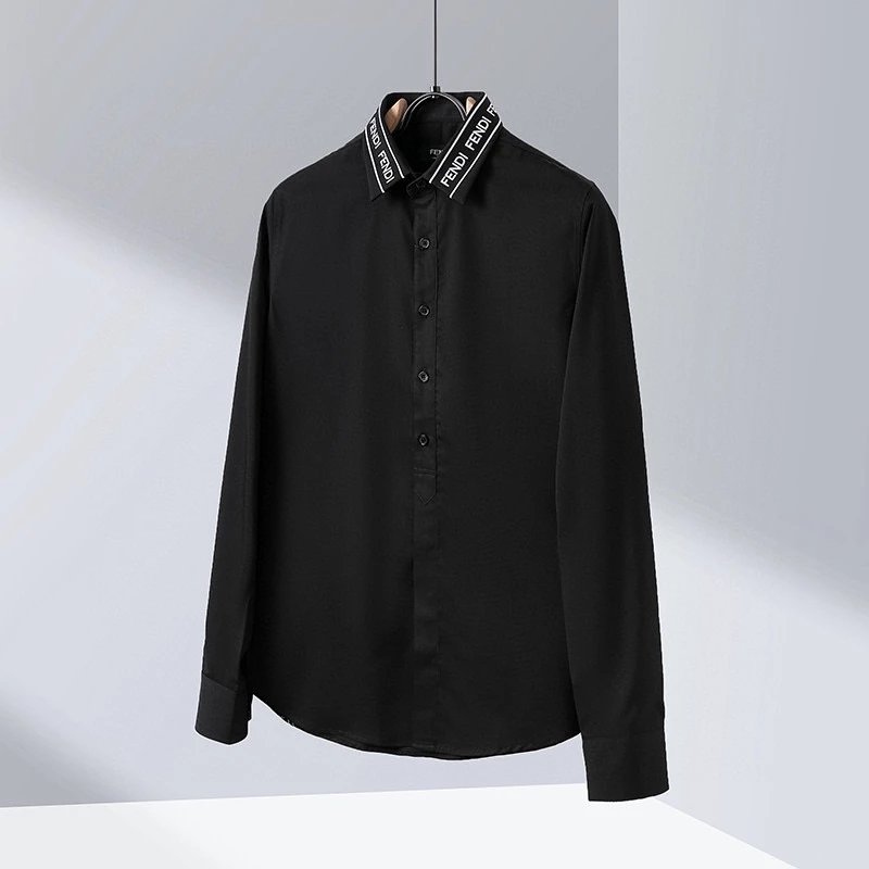 FENDI Shirt Top Version Neckline Tape Men's and Women's Same Casual Shirt Long-Sleeved Top