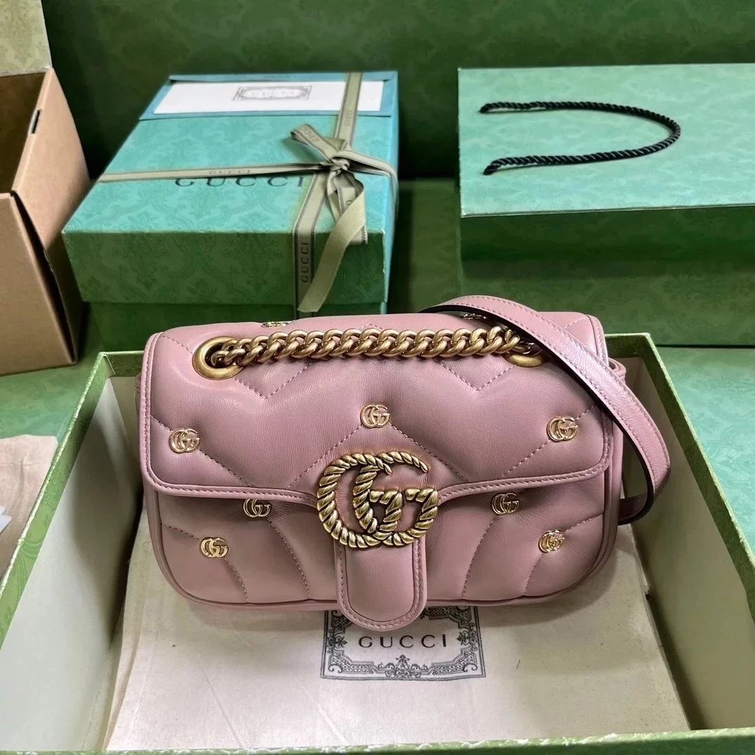 Gucci Women's Bag Top version 【**Original Cowhide】2023Autumn and Winter New Marmont Mamon Series Mini Backpack Chain Bag Medium Backpack Heart Bag Pairs G Rivet Embellished Velvet Marmon Bag Autumn and Winter Velvet Women's Bag446744443497