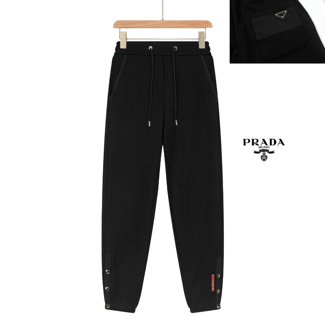 PRADA Sweatpants Front Red Letter Patch logo Cuffed Sweatpants25ss Spring Summer New Sports Pants Autumn Unisex Pure Cotton Long Pants Drawstring Loose Plus Size Casual Pants