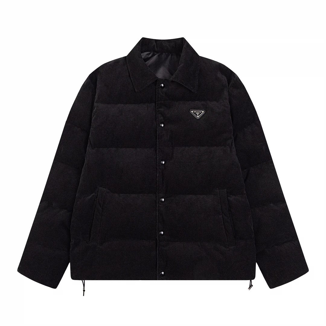 PRADA Jackets Classic Triangle Logo Corduroy Jacket Cotton Coat Unisex Winter Warm Sports Casual Loose Fit Versatile