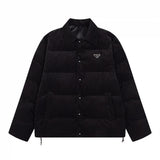 PRADA Jackets Classic Triangle Logo Corduroy Jacket Cotton Coat Unisex Winter Warm Sports Casual Loose Fit Versatile