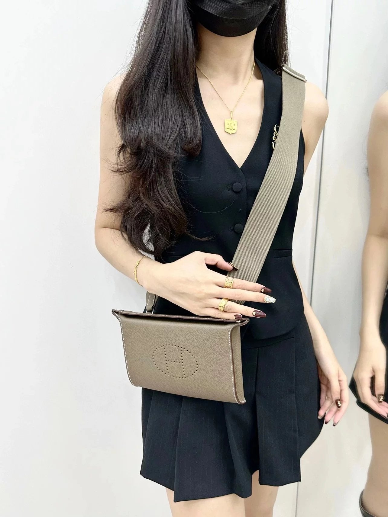 Hermes women's bag Top version Handmade Sewing VIDEPOCHES Import Togo+Hand-Knitted Cotton Shoulder Strap Crossbody Bag Made by Hand Videpoches Crossbody Bag Men's Bag