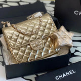 Chanel Women's Bag Top version 【Super Original Leather Highest Version】1/24C Early Spring New Five-Pointed Star Backpack Original Laser Bag Patent Leather Backpack Shoulder Messenger Handbag Women's Chain Backpack Gold XINGX Schoolbag Silver XINGX Backpac