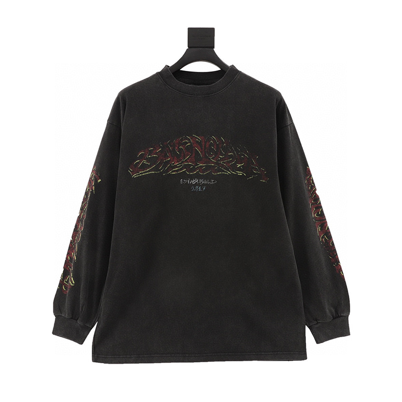 Balenciaga Hoodie Wen Disaster Flame Printed Long Sleeve T T-shirt for Men and Women