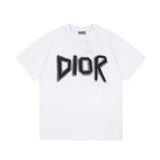 Dior T-shirt Gradient Letter Graffiti Print on Chest logo round Neck Short Sleeve25ss New Pure Cotton Unisex Style T Casual T-Shirt Base Layer Shirt OS Loose Fit Half Sleeve Top Plus Size